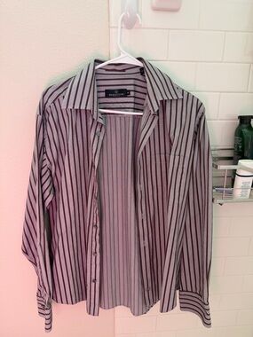 Bugatchi Striped Button-Down Shirt in Gray and Black